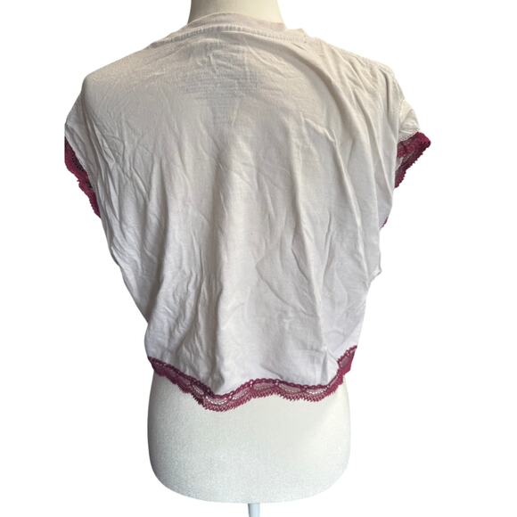 MARVEL DEADPOOL ltd edition tee upcycled to cute cut off shirt w/ red lace trim - Picture 4 of 9